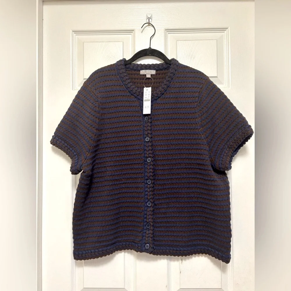 NWT J.Crew Crochet Short-Sleeve Cardigan in Stripe